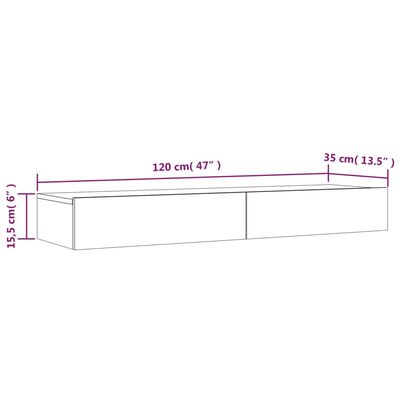 vidaXL telerialus LED-tuledega, valge ja Sonoma tamm, 120x35x15,5 cm