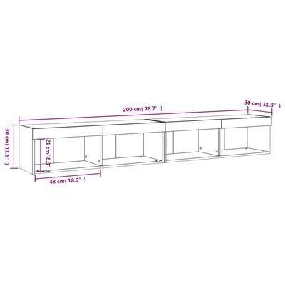 vidaXL LED-tuledega telerikapid 2 tk, valge, 100 x 30 x 30 cm