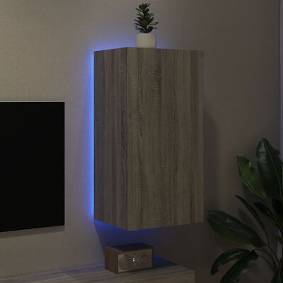 vidaXL teleri seinakapp LED-tuledega, hall Sonoma, 40,5 x 35 x 80 cm