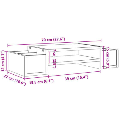 vidaXL hoiuruumiga monitorialus, pruun tamm, 70x27x15 cm, tehispuit