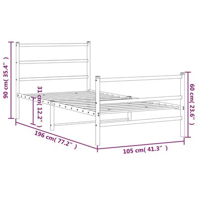 vidaXL metallist voodiraam peatsi ja jalutsiga, must, 100 x 190 cm