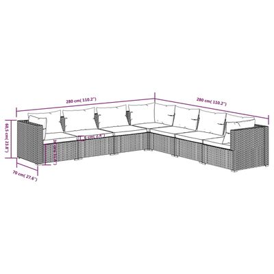 vidaXL 7-osaline aiamööblikomplekt patjadega, polürotang, pruun