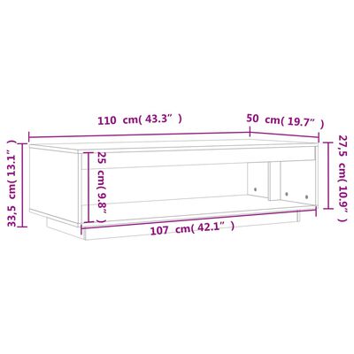 vidaXL kohvilaud, vahapruun, 110x50x33,5 cm, täismännipuit