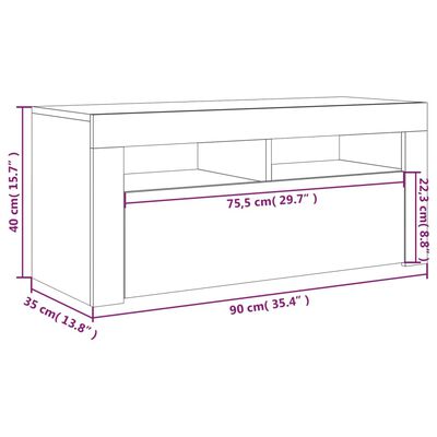 vidaXL telerialus LED-tuledega, hall Sonoma tamm, 90 x 35 x 40 cm