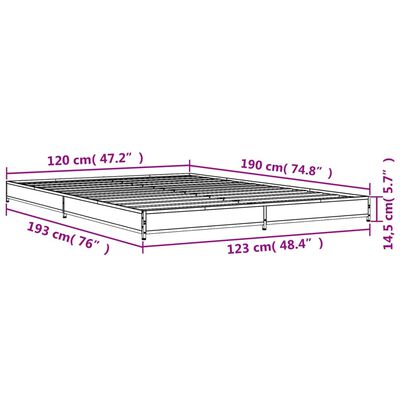 vidaXL voodiraam, Sonoma tamm, 120 x 190 cm, tehispuit ja metall