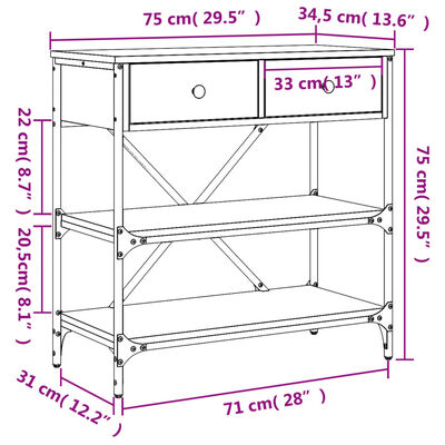 vidaXL konsoollaud, Sonoma tamm, 75x34,5x75 cm, tehispuit