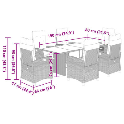 vidaXL 7-osaline aiamööbli komplekt patjadega, helehall, polürotang