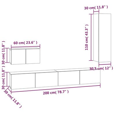 vidaXL 4-osaline telerikappide komplekt, hall Sonoma tamm, tehispuit