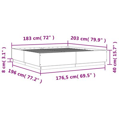 vidaXL voodiraam LED-tuledega, hall Sonoma tamm, 180x200 cm, tehispuit