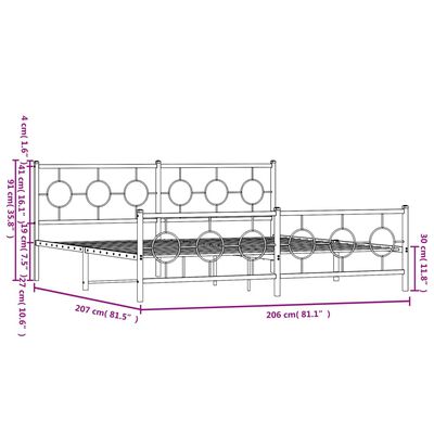 vidaXL metallist voodiraam peatsi ja jalutsiga, must, 200x200 cm