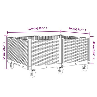 vidaXL ratastega taimekast, hall, 100 x 80 x 54 cm, PP