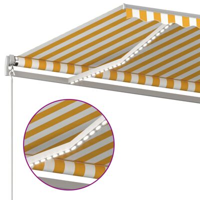 vidaXL käsitsi sissetõmmatav varikatus LED, 600x300 cm, kollane, valge