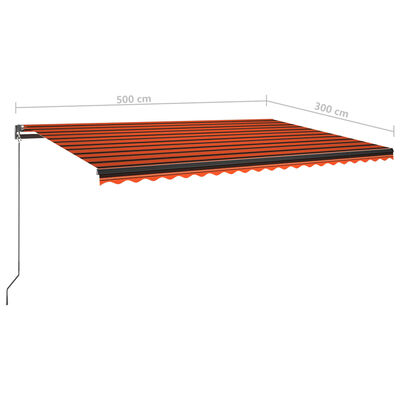 vidaXL automaatne varikatus LED, tuuleandur, 500 x 300 cm oranž/pruun