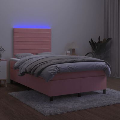 vidaXL kontinentaalvoodi madratsi ja LEDiga, roosa, 120x190 cm, samet