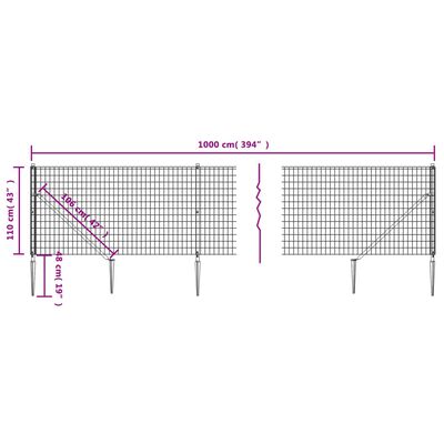 vidaXL traataed vaiadega, antratsiithall, 1,1 x 10 m