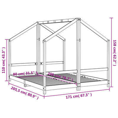 vidaXL lastevoodi raam, valge, 2 x (80 x 200) cm, männipuit