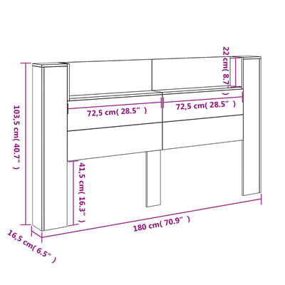 vidaXL voodipeatsi kapp LED-tuledega suitsutatud tamm 180x16,5x103,5cm