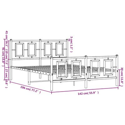 vidaXL metallist voodiraam peatsi ja jalutsiga, must, 135 x 190 cm