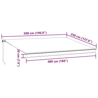 vidaXL käsitsi sissetõmmatav varikatus, pruun, 500 x 350 cm