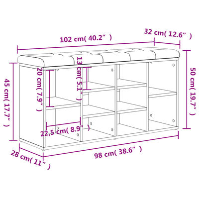 vidaXL jalatsipink, Sonoma tamm, 102 x 32 x 50 cm, tehispuit