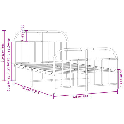 vidaXL metallist voodiraam peatsi ja jalutsiga, must, 120 x 190 cm