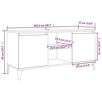 vidaXL telerikapp metalljalgadega, pruun tamm, 103,5 x 35 x 50 cm