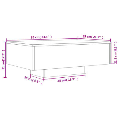 vidaXL kohvilaud LED-tuledega, suitsutatud tamm, 85 x 55 x 31 cm