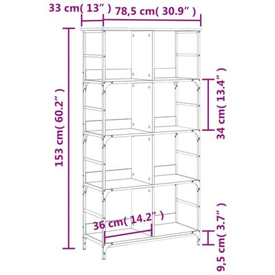 vidaXL raamaturiiul, Sonoma tamm, 78,5x33x153 cm, tehispuit