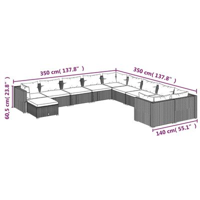 vidaXL 11-osaline aiamööblikomplekt patjadega, polürotang, hall