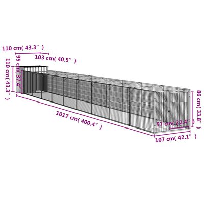 vidaXL koerakuut aedikuga, helehall, 110x1017x110 cm, teras