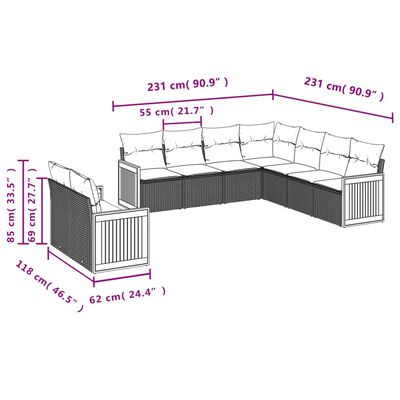 vidaXL 9-osaline aiadiivani komplekt patjadega, beež, polürotang