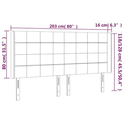 vidaXL LED-voodipeats, tumeroheline, 203x16x118/128 cm, samet