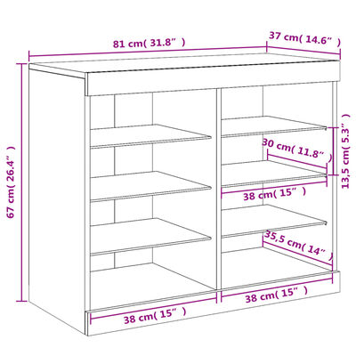 vidaXL puhvetkapp LED-tuledega, valge, 81 x 37 x 67 cm