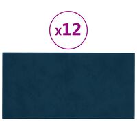 vidaXL seinapaneelid 12 tk, sinine, 30 x 15 cm, samet 0,54 m²