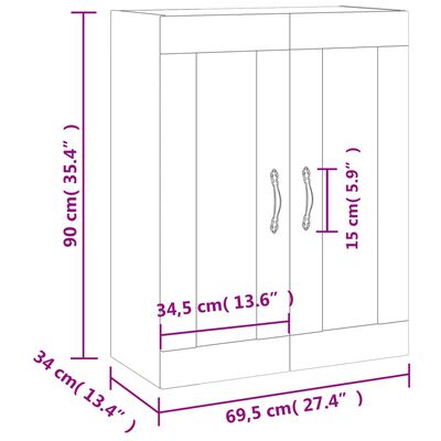 vidaXL seinakapp, valge, 69,5 x 34 x 90 cm, tehispuit