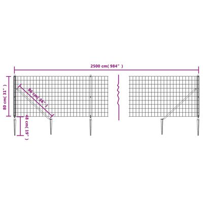 vidaXL traataed vaiadega, antratsiithall, 0,8 x 25 m