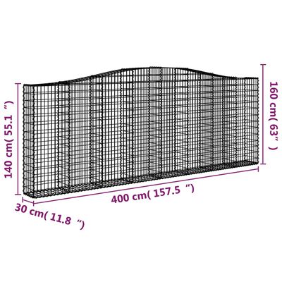 vidaXL kaarekujulised gabioonkorvid 2 tk, 400x30x140/160 cm, raud