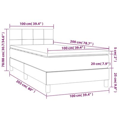 vidaXL kontinentaalvoodi madrats, LED, tumeroheline, 100x200 cm, samet