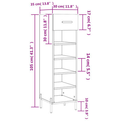 vidaXL jalatsikapp, hall Sonoma tamm, 30 x 35 x 105 cm, tehispuit