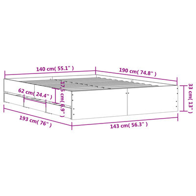 vidaXL voodiraam sahtlitega, hall Sonoma tamm, 140x190 cm, tehispuit