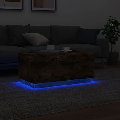 vidaXL LED-tuledega kohvilaud, suitsutatud tamm, 90x50x40 cm