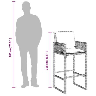 vidaXL aia baaripukid istmepatjadega, 2 tk, hall, polürotang