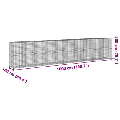 vidaXL kaanega gabioonkorv, 1000 x 100 x 200 cm, tsingitud raud