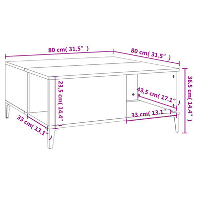 vidaXL kohvilaud, Sonoma tamm, 80x80x36,5 cm, tehispuit