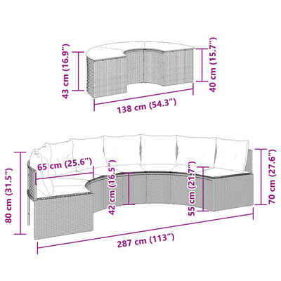 vidaXL 2-osaline aiadiivanite komplekt, poolümar, beež, polürotang