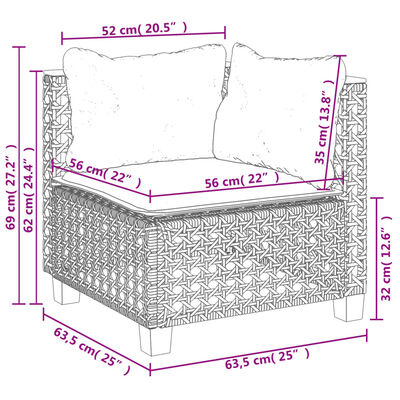 vidaXL 9-osaline aiadiivani komplekt patjadega, must, polürotang