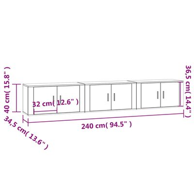 vidaXL seina telerikapid 3 tk, pruun tamm, 80x34,5x40 cm