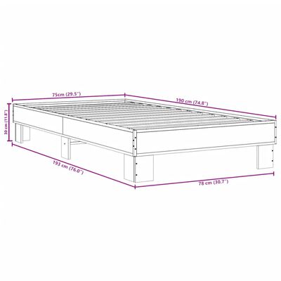 vidaXL voodiraam, suitsutatud tamm, 75 x 190 cm, tehispuit ja metall