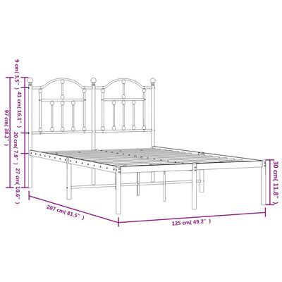 vidaXL metallist voodiraam peatsiga, valge, 120 x 200 cm