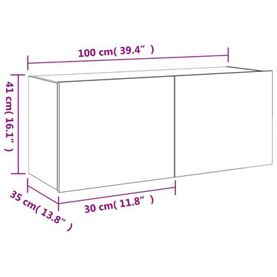 vidaXL teleri seinakapp LED-tuledega, pruun tamm, 100 x 35 x 41 cm